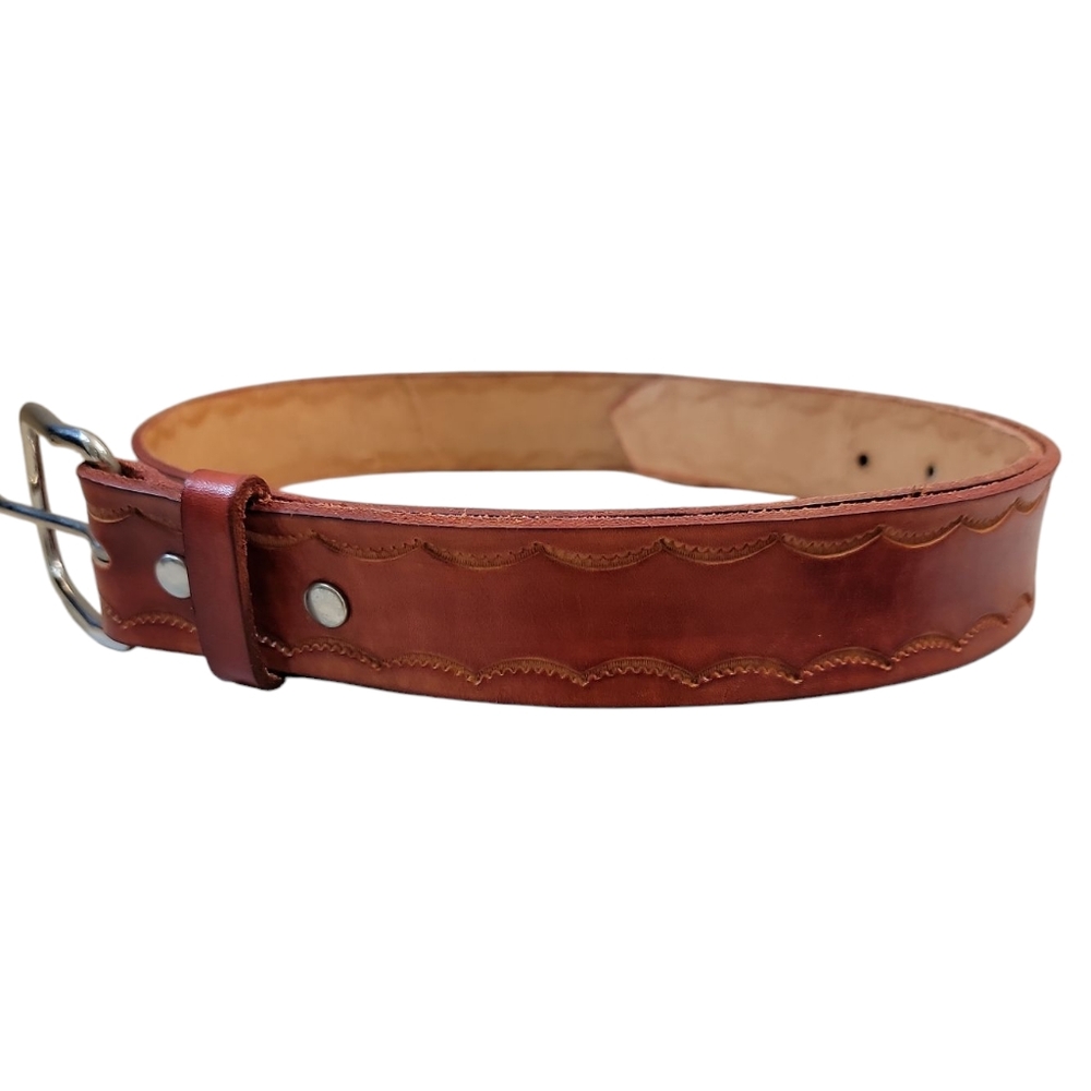 Vintage D.H. Made In USA Leather Western 2002‎ Mens Belt Total Length 50in